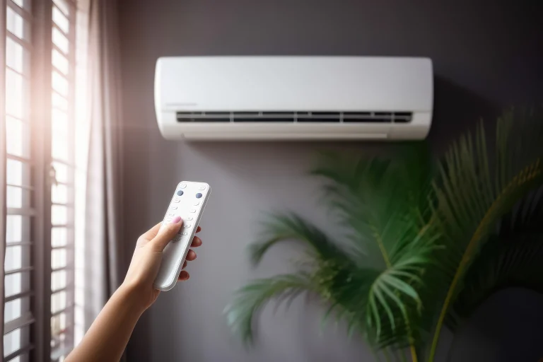 hand holding air conditioner remote